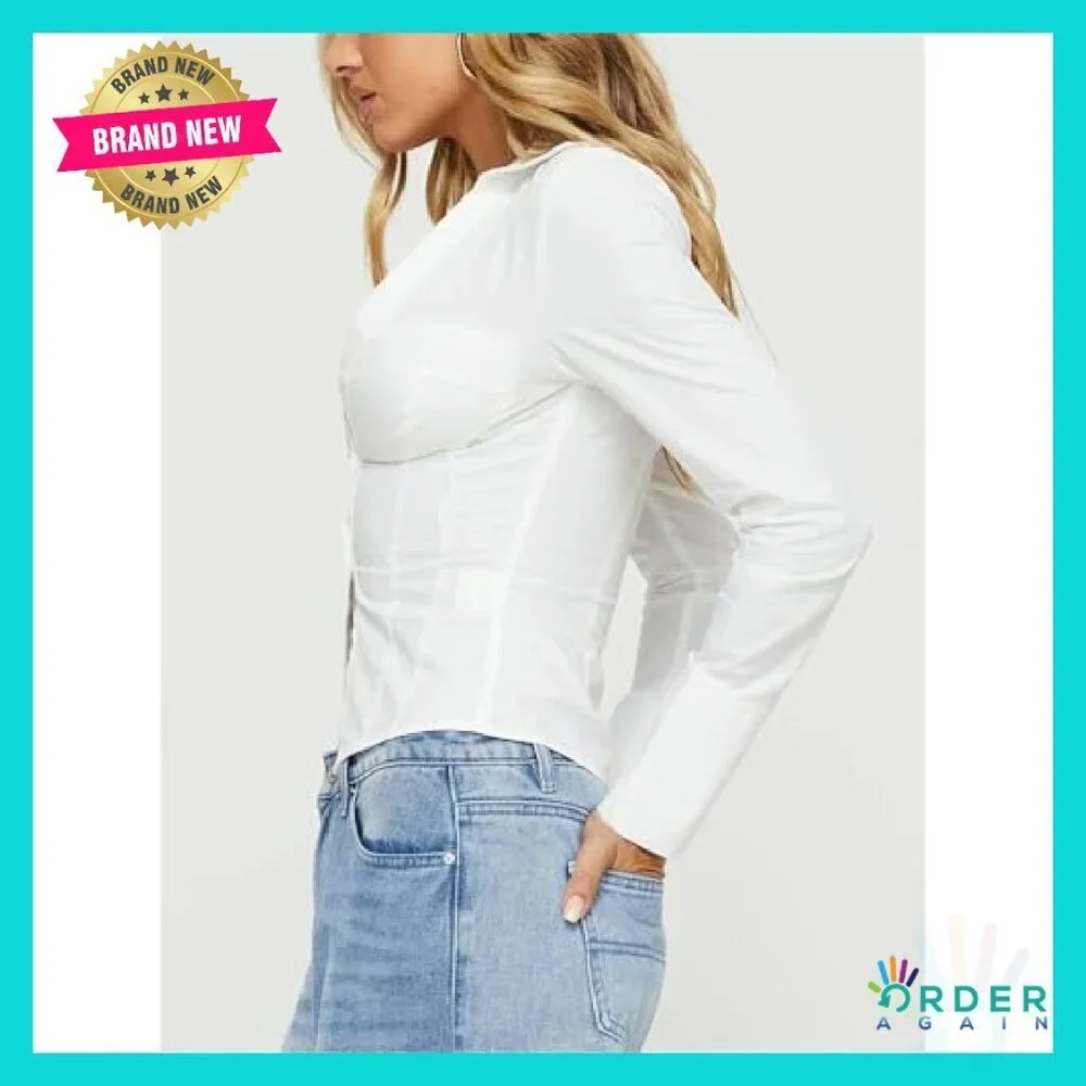 Y2K Slim Fit Button Up Shirt Long Sleeve V Neck Crop Blouse Preppy Streetwear